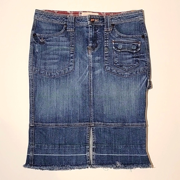 Candie's Vintage Skirt Pencil Midi Denim Blue Jean Y2K 90s Pockets Slit Junior 7 - Picture 3 of 16